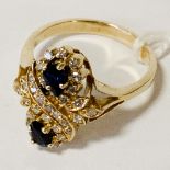 14CT DIAMOND & SAPPHIRE RING SIZE N - 4.8 GRAMS APPROX