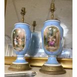 PAIR BLUE PORCELAIN LAMPS