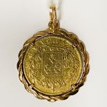 GOLD 20 FRANC COIN IN GOLD PENDANT MOUNT - DATED 1818