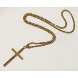 9CT GOLD CRUCIFIX ON 9CT GOLD BOX CHAIN - APPROX 279 GRAMS