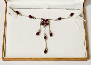 14CT WHITE GOLD RUBY & DIAMOND NECKLACE WITH CERTIFICATE