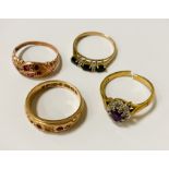 4 VARIOUS RINGS - MIXED CARAT - ALL WITH GEMSTONES - APPROX 12 GRAMS A/F