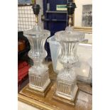 PAIR OF GLASS URN LAMPS