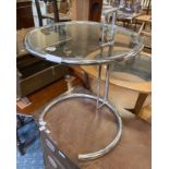 EILEEN GRAY E1027 ADJUSTABLE SIDE TABLE WITH GLASS TOP - 64.5CM EXTENDING TO 95.5CM HIGH - TOP