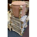 PAIR OF FRENCH STYLE BEDSIDE CABINETS & STOOL