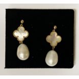 9CT GOLD LONG SOUTH SEA EARRING WITH MOTHER OF PEARL