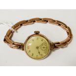 9CT GOLD LADIES WATCH WITH ENAMELLED FACE