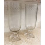 PAIR CUT GLASS HURRICANE LAMPS