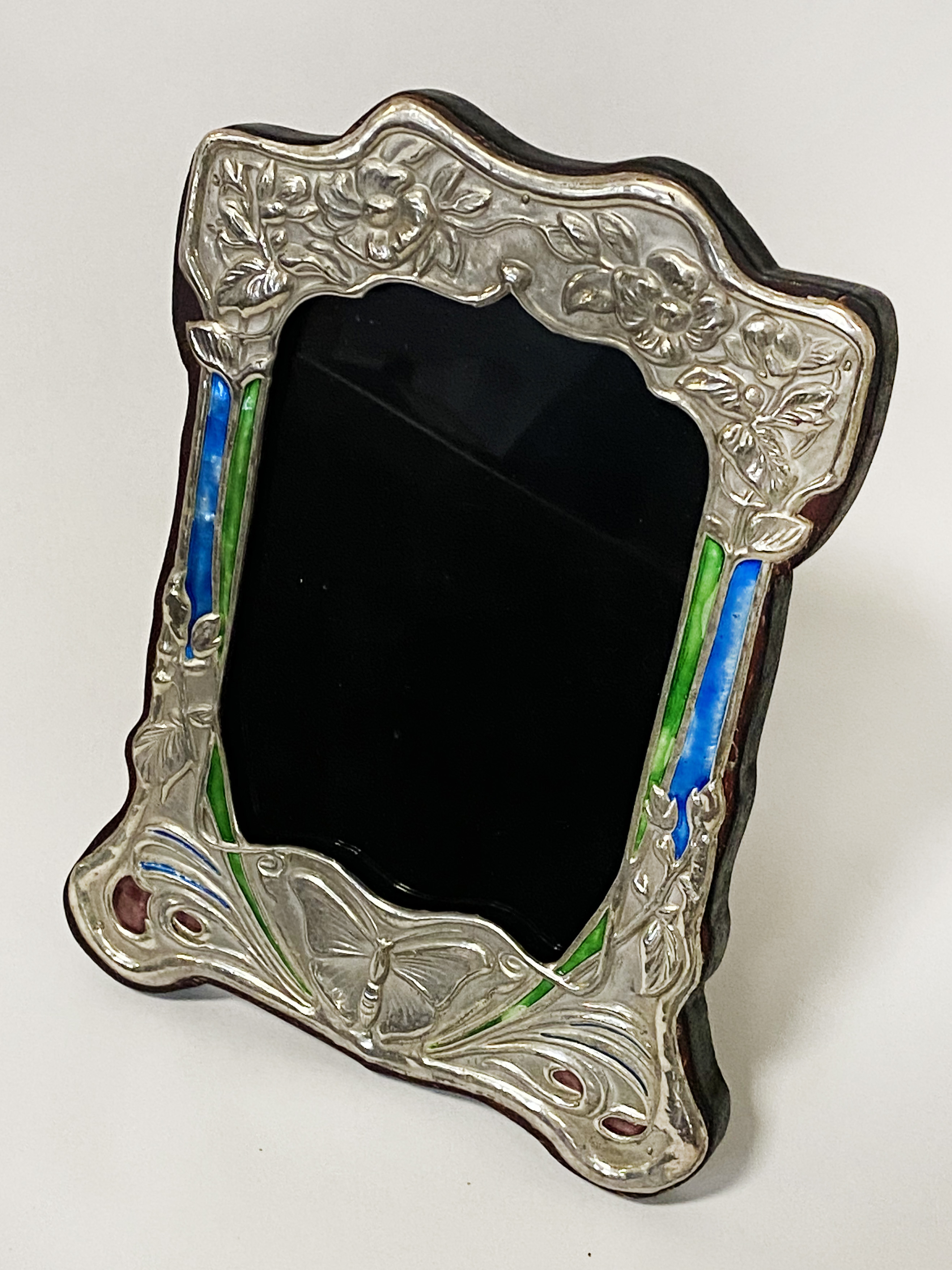 HM SILVER & ENAMEL PHOTOFRAME 21CMS X 15CMS