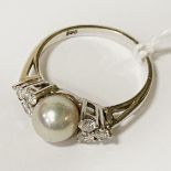 14CT GOLD DIAMONDS & PEARL RING - SIZE J