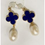 9CT SOUTH SEA PEARL BLUE FOUR LEAF CLOVER STUDS