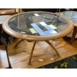 VICTOR B WILKINS -G PLAN TEAK & GLASS ''SPIDER'' COFFEE TABLE - APPROX 44CM X 90CM