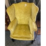 LEATHER & VELVET WINGBACK CHAIR