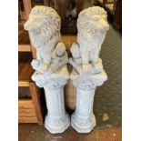 PAIR OF LIONS ON A COLUMN - GARDEN STATUE