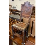 ITALIAN RENAISSANCE REVIVAL MARQUETRY SIDE CHAIR - 113.5CM HIGH - 45.5CM WIDE