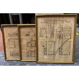 FOUR FRAMED ARCHITECTURAL BUILDING CONSTRUCTION PLANS FROM 1915-1921