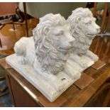 PAIR OF SMALL LAYING LIONS - GARDEN STATUE