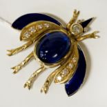 18CT GOLD ENAMELLED BEETLE BROOCH WITH DIAMONDS 11.5 GRAMS