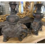 PAIR BRONZE ELEPHANT VASES / CENSERS - 42 CMS (H) APPROX