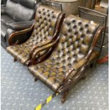 PAIR OF CHESTERFIELD CHAIRS & STOOL