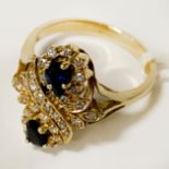 14CT DIAMOND & SAPPHIRE RING - SIZE N - 4.8 GRAMS APPROX