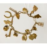 9CT GOLD CHARM BRACELET 18.6 GRAMS APPROX