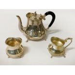 THREE PIECE INDIAN SILVER TEA SET - 21 ozs APPROX