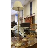 BRASS STANDARD LAMP, BRASS MAGAZINE RACK & COPPER KETTLE