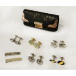 9CT GOLD & CROCODILE SKIN PURSE & 6 PAIRS OF DESIGNER CUFFLINKS