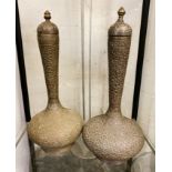 TWO BRASS LIDDED VASES - 33 CMS (H) APPROX