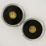 TWO HALF GRAM MINT GOLD COINS IN 14CT GOLD