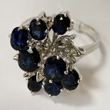 18CT TESTED WHITE GOLD DIAMOND & SAPPHIRE RING SIZE S/T 6.2 GRAMS APPROX