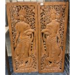 PAIR OF THAI ORIENTAL CARVED PLAQUES