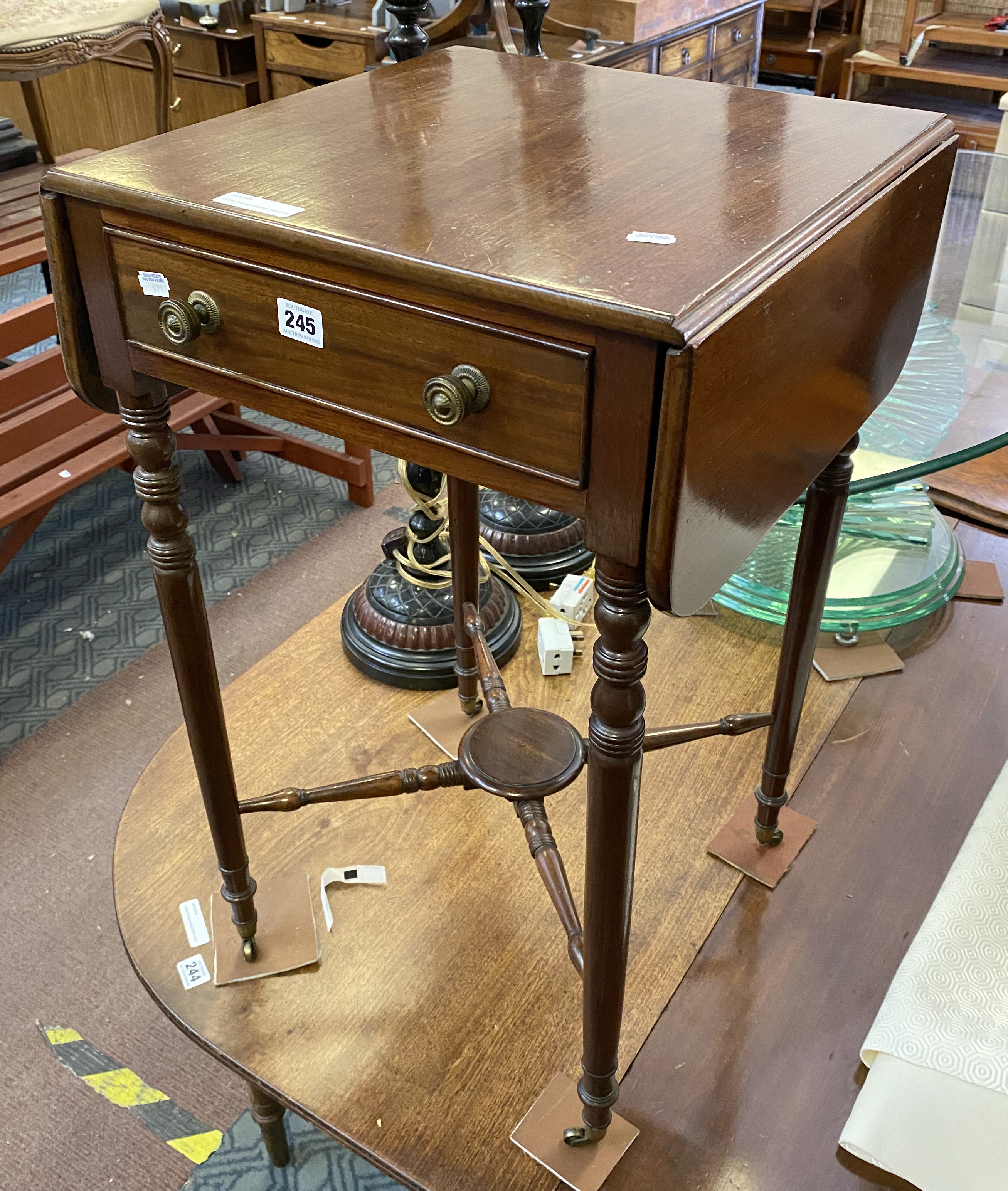 DROP LEAF MAHOGANY TABLE ONE DRAWER