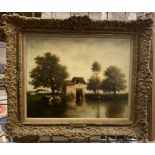 GILT FRAMED OIL ON PANEL OF BARBIZON LANDSCAPE BY GILBERT MUNGER - 40 X 32 CMS APPROX