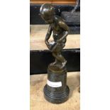 SIGNED BRONZE BOY & BAG 28CMS (H) APPROX