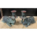 PAIR OF BRONZE ELEPHANT CANDLE HOLDERS 13CMS TALL - APPROX