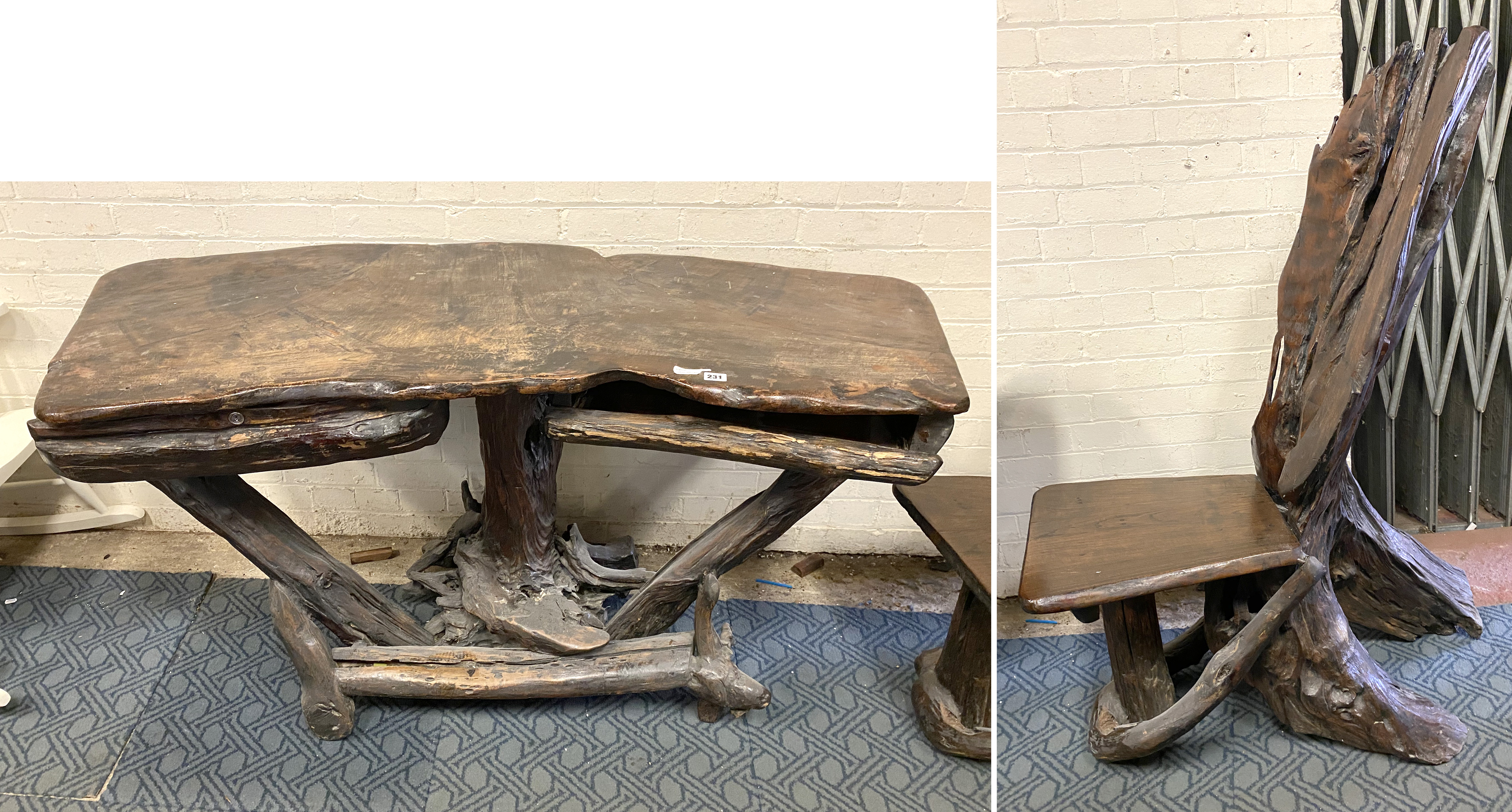 CARVED TREE DESK & CHAIR