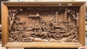 CARVED WALL RELIEF WAR CHARIOT - A/F