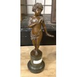 SIGNED BRONZE BOY & TAMBORINE - 29CMS (H) APPROX