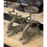 PAIR OF BRONZE ORIENTAL DEER CANDLESTICKS 33CMS TALL - APPROX