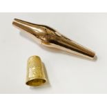 9 CT. GOLD THIMBLE & CIGARETTE HOLDER - UNMARKED