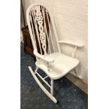 VVINTAGE WHITE PAINTED WHEEL BACK ROCKING CHAIR