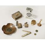 INTERESTING ITEMS INCLUDING SILVER VESTA MATCHBOX