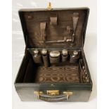 LEATHER DRESSING SET WITH SILVER ITEMS