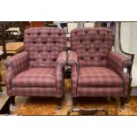 PAIR BUTTON BACK ARMCHAIRS