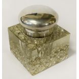 1921 IMPORTED SWEDISH SILVER LIDDED GLASS INKWELL 9CMS (H) APPROX