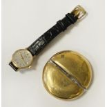 9CT GOLD TISSOT LADIES WATCH & PERFUME BOTTLE IN GOLD PLATED HOLDER