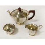 THREE PIECE HM SILVER TEA SET 17.6OZS APPROX