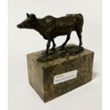 BRONZE COW ON MARBLE BASE 15CMS (H) APPROX